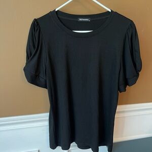 T&Twenties Women’s Black Puff Sleeve Ruffled T-Shirt Size M Minimalist Casual